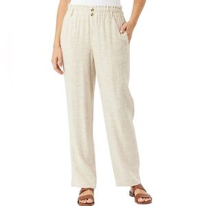 Briggs Linen Blend Pants Women's Large Pull On Pockets Minimalist Beachy Coastal